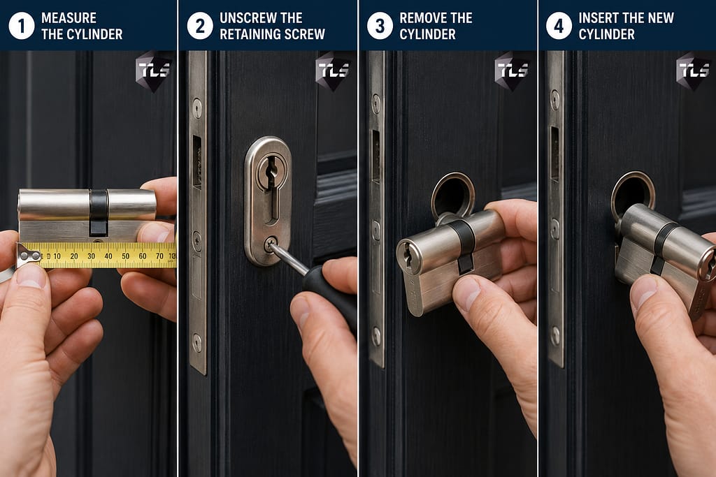 Replacing a uPVC door lock barrel step by step